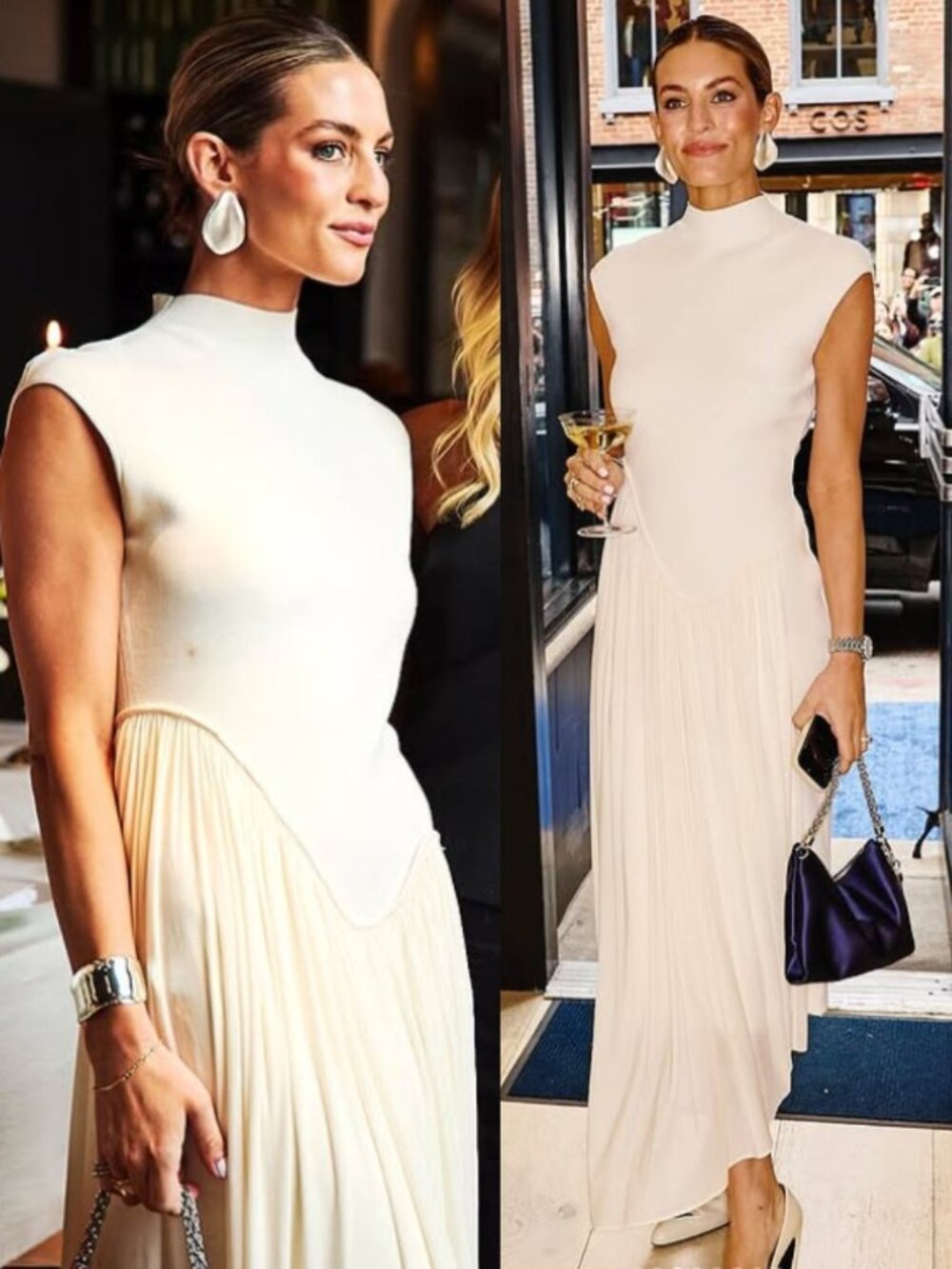 Et Ochs Francis Midi Dress Ivory White Asymmetric Knit Combo NWT Size M‎